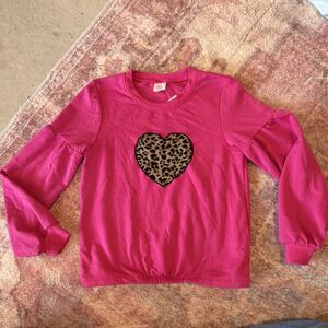 Wonder Nation Girls Pink Heart Animal Print Pullover Sweatshirt L (10-12)